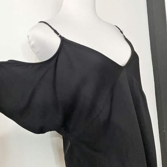 T ALEXANDER WANG BLACK METALLIC CHAIN V-NECK COLD SHOULDER TOP - 6 - Picture 6 of 12